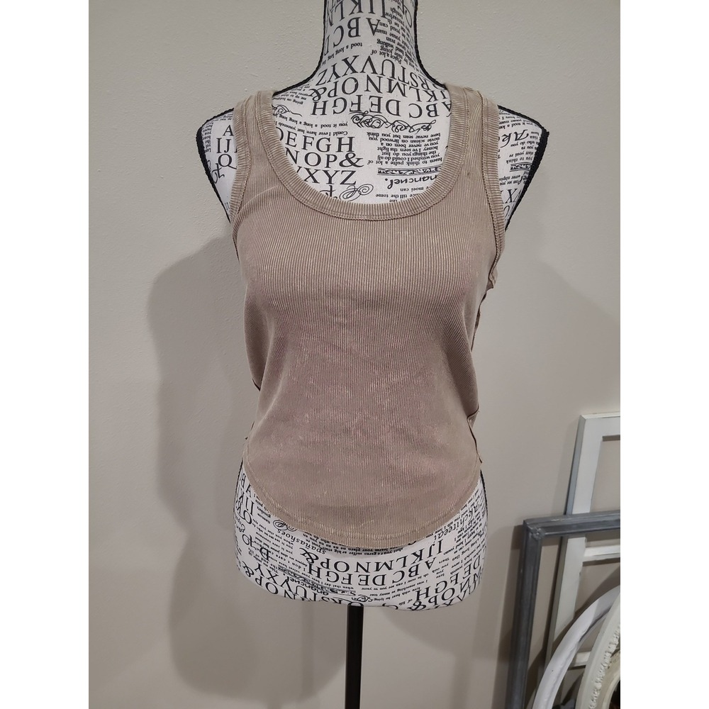 12th Tribe Women SZ M light washed brown ribbed tank grunge punk street athletic